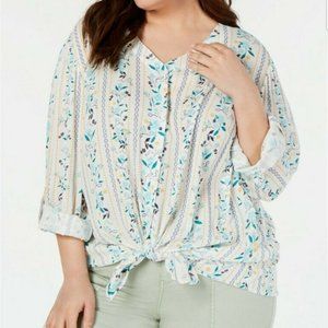 Style & Co PLUS SIZE Printer 3X TIE-HEM Blouse Bou